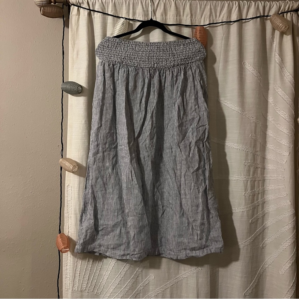 Tahari Striped Linen Midi Skirt